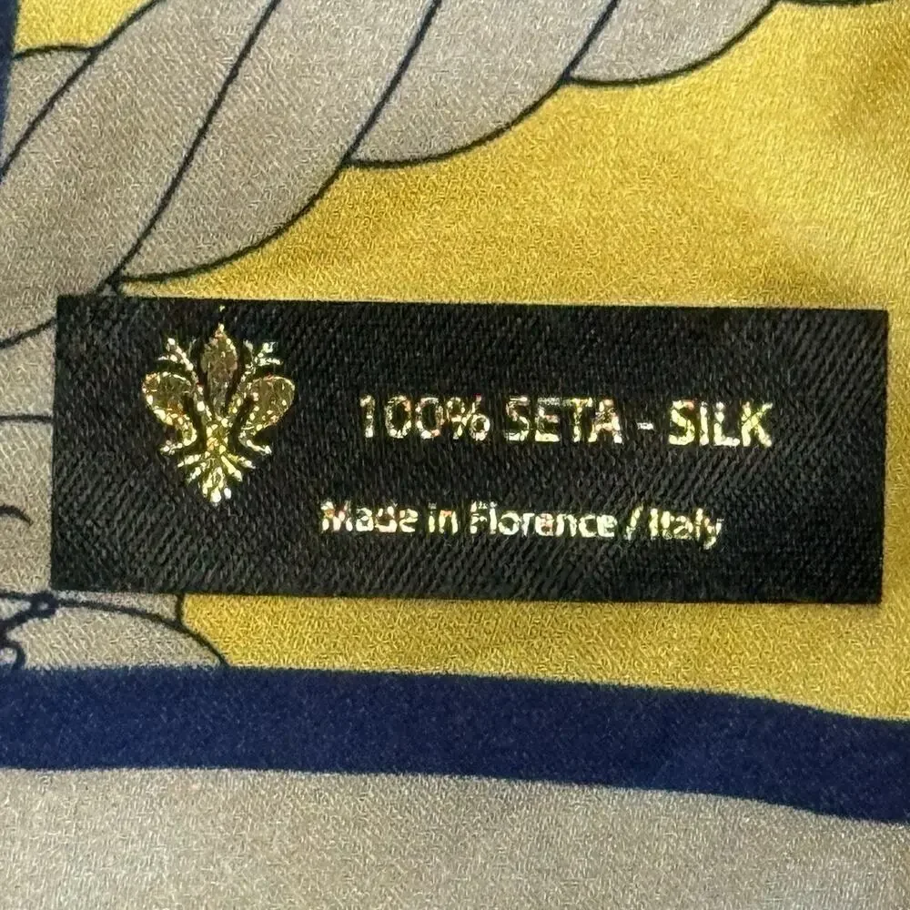 Nautical Anchor Rope Chain 100% Silk Square Scarf Navy Yellow White Classic 27”